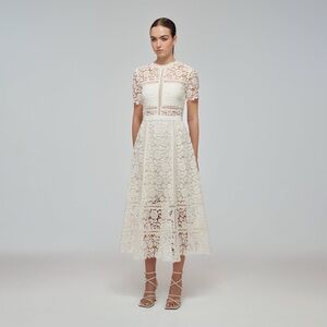 Self-Portrait Ivory Floral Guipure Midi Dress US 6